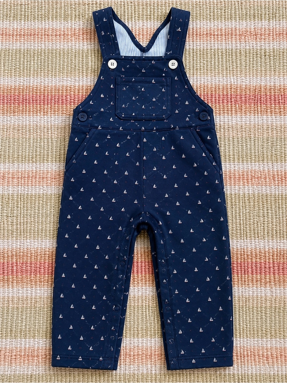 Petit Bateau Dark Blue Sailboat Pattern Overalls